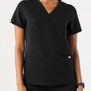 FIGS Casma Technical Collection Scrub Top Black XXS Short Sleeve 3 Pocket Nurse